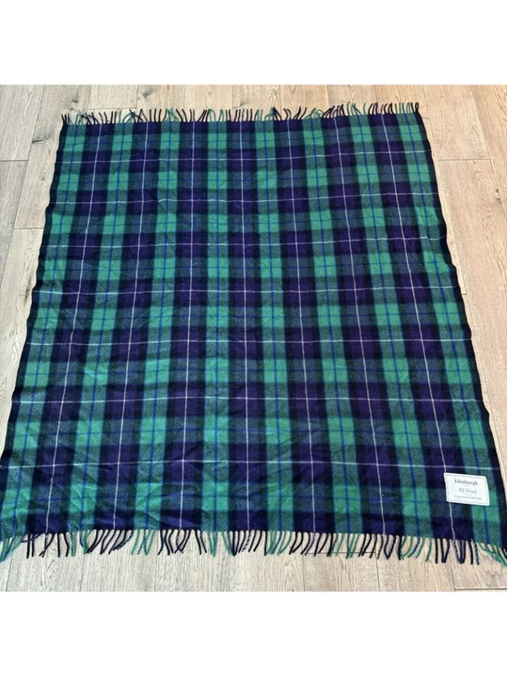 Vintage Edinburgh 100% All Wool Tartan Throw Blanket Black Watch Plaid 63